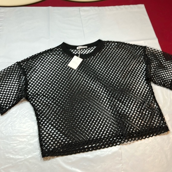 MESH Short sleeved PULLOVER SHIRT Crop Top CLUB dance biker punk rock 80s 90s XL - Picture 4 of 10